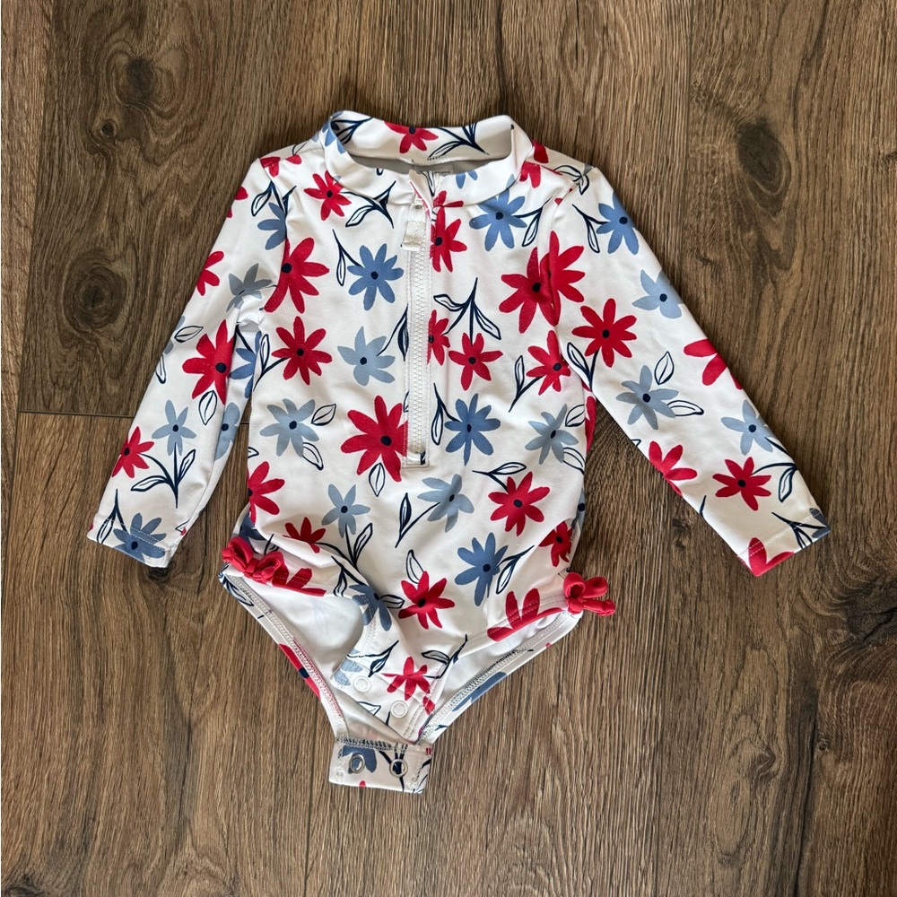 Carter's Baby Long-Sleeve Floral Rashguard Swimsuit - Red & Blue Flowers 6m
